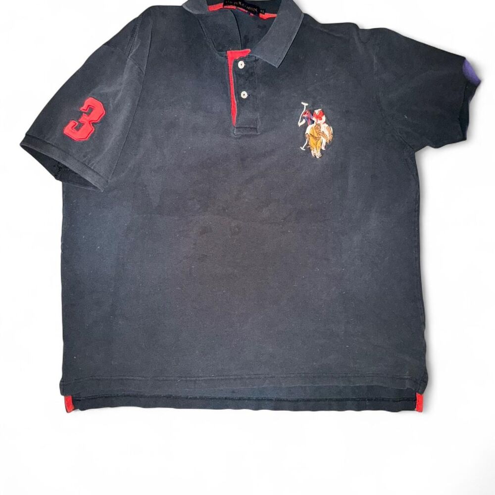 Vintage XL Us-polo-assn Men's Navy/Black and Red Polo-shirt
